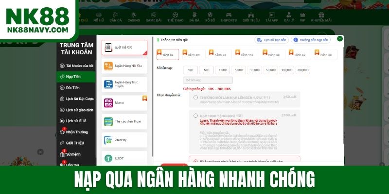 Nạp qua ngân hàng nhanh chóng